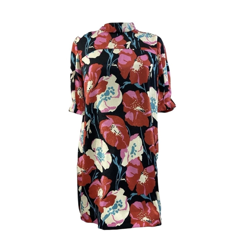 Zara Trafaluc Shift Mini Dress Womens M Black Floral Mock Neck Keyhole